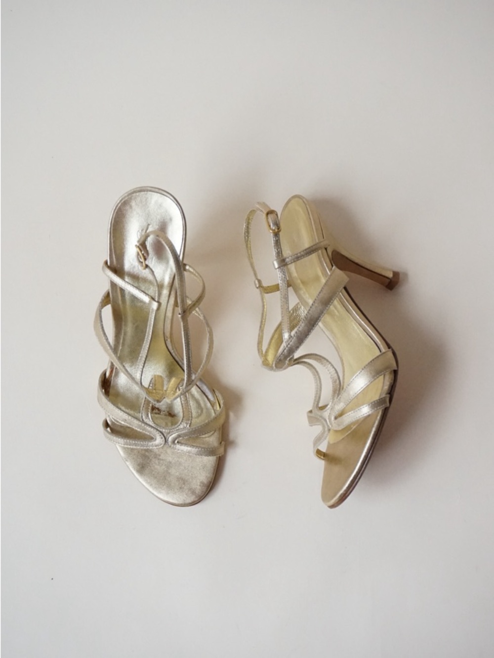 Faconnable Vintage Gold Strappy Janine Lea Heels - Size 5.5